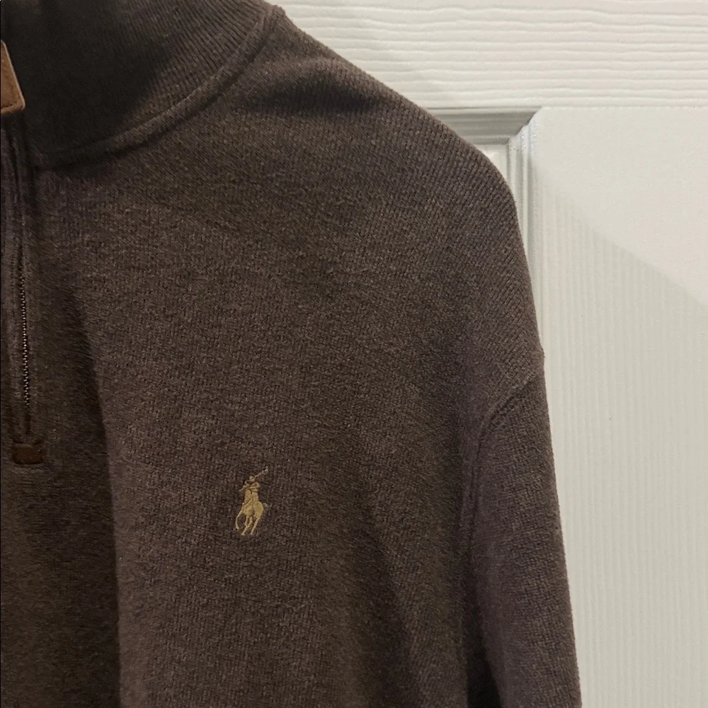 Ralph Lauren men’s quarter zip brown pullover sweater size large 100% cotton
